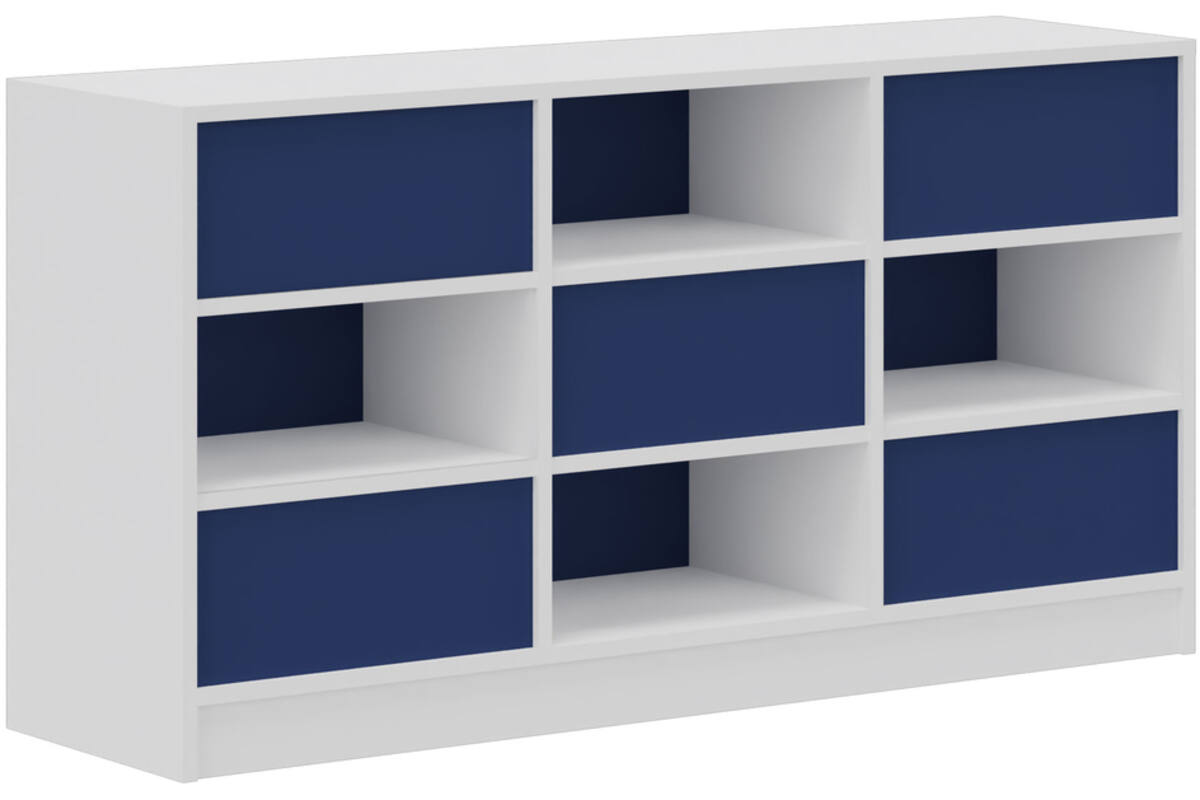 Kast ruimteverdelend wit | achterwanden blauw, breedte 149 cm