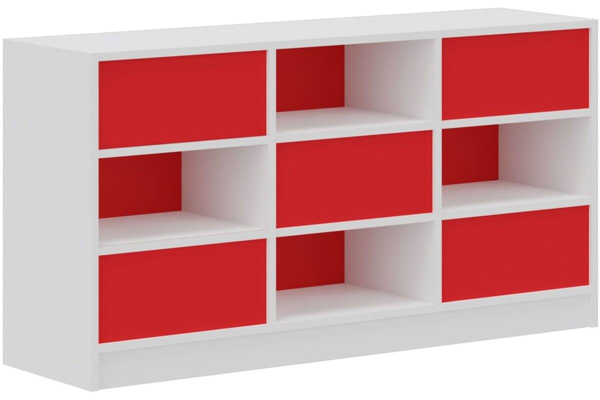 Kast ruimteverdelend wit | achterwanden rood, breedte 149 cm