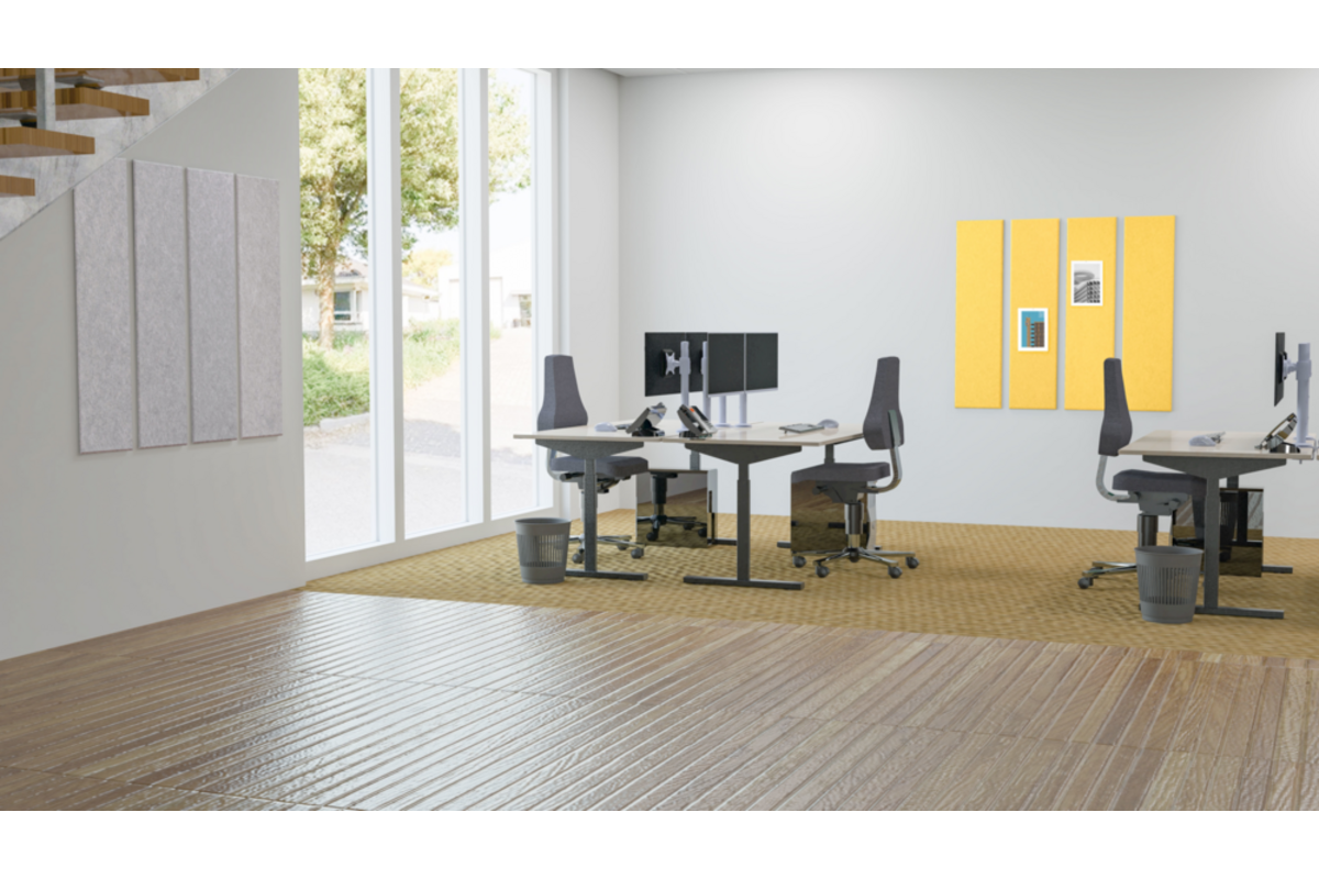 Akoestische PET-vilt wandpanelen, set4, geel, 30x120 cm