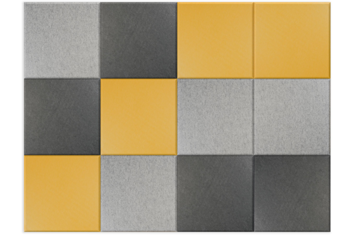 Akoestische PET-vilt wandtegels, set12, combi set geel, 30x30 cm