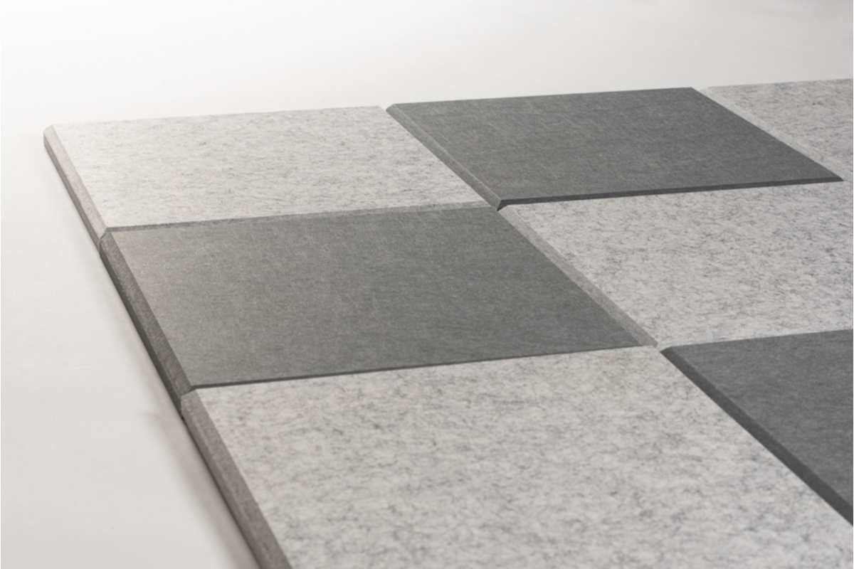 Akoestische PET-vilt wandtegels, set12, combi set grijs, 30x30 cm