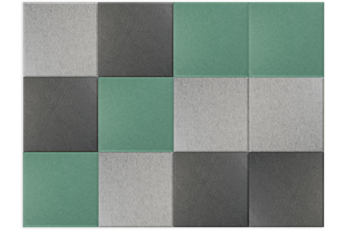 Akoestische PET-vilt wandtegels, set12, combi set petrolgroen, 30x30cm