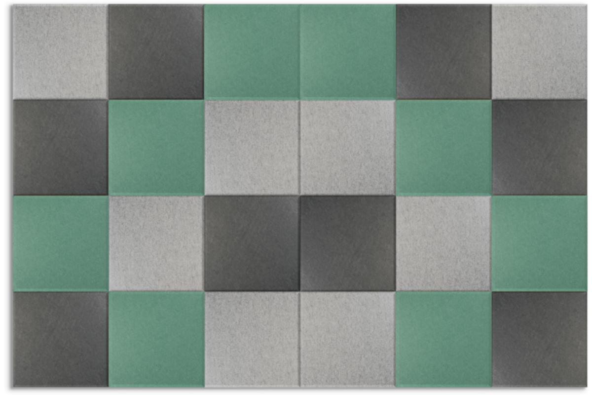 Akoestische PET-vilt wandtegels, set24, combiset petrol groen, 30x30cm