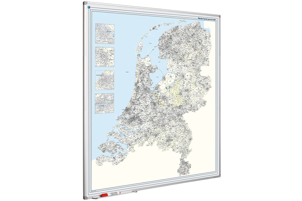 Landkaart whiteboard Softline profiel 8mm, Postcodekaart Nederland, 130x110 cm