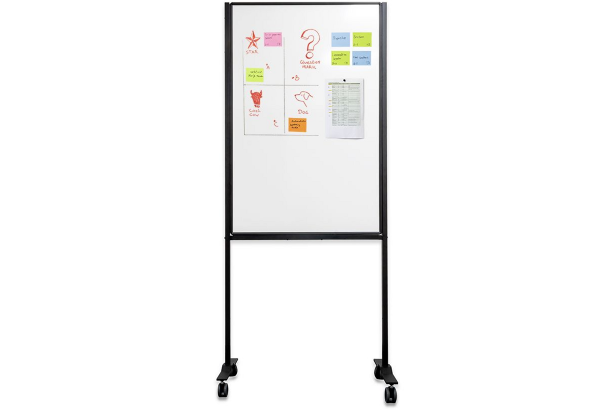 Verrijdbaar Work Board, emailstaal wit, 120x75 cm