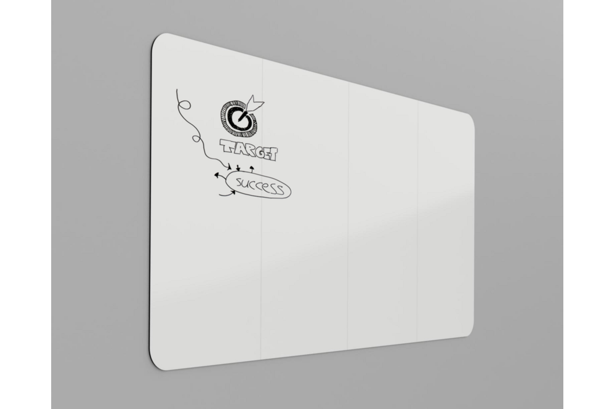 Whiteboard VisuWall met zwarte rand en afgeronde hoeken,  392 × 198 cm