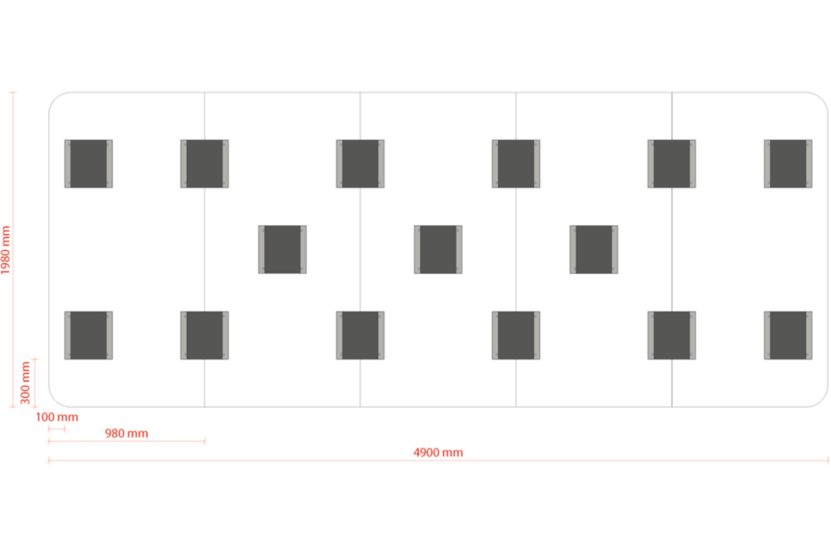 Whiteboard VisuWall met zwarte rand en afgeronde hoeken,  490 × 198 cm