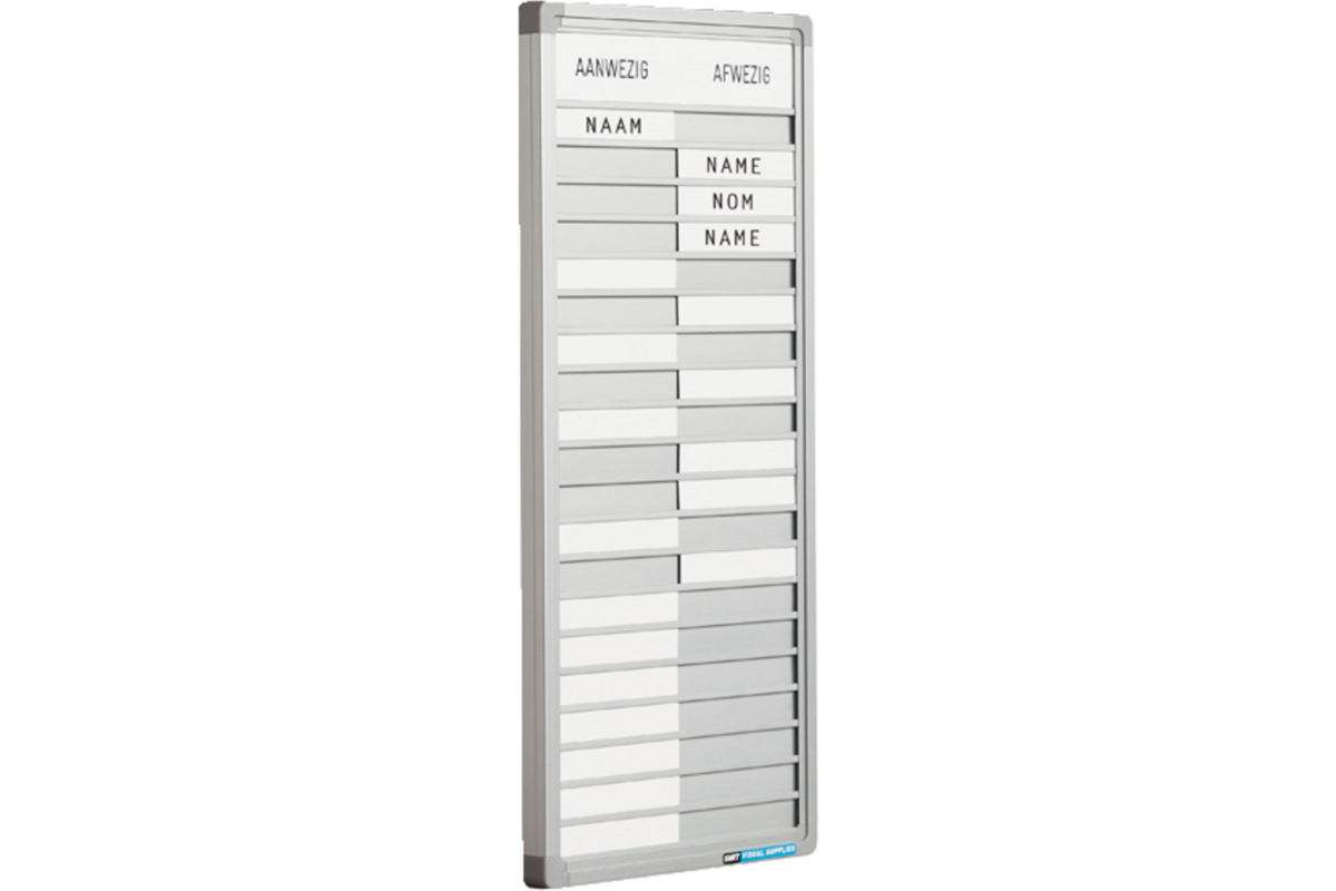 Presentiebord 20 pos. 24 x 52,5 cm incl. 20 blanco naamplaatjes