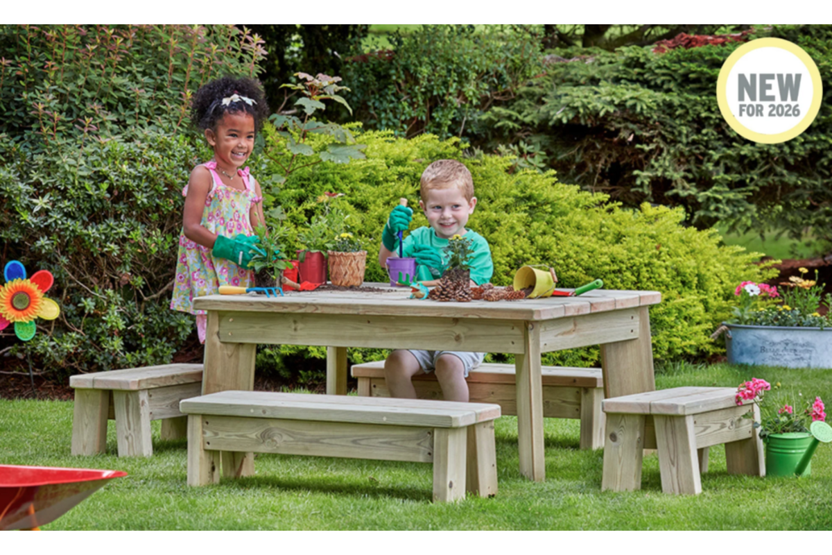 Buiten Tafel B120cm - Kleutertafel + 2 Lange Bank Set, DR169