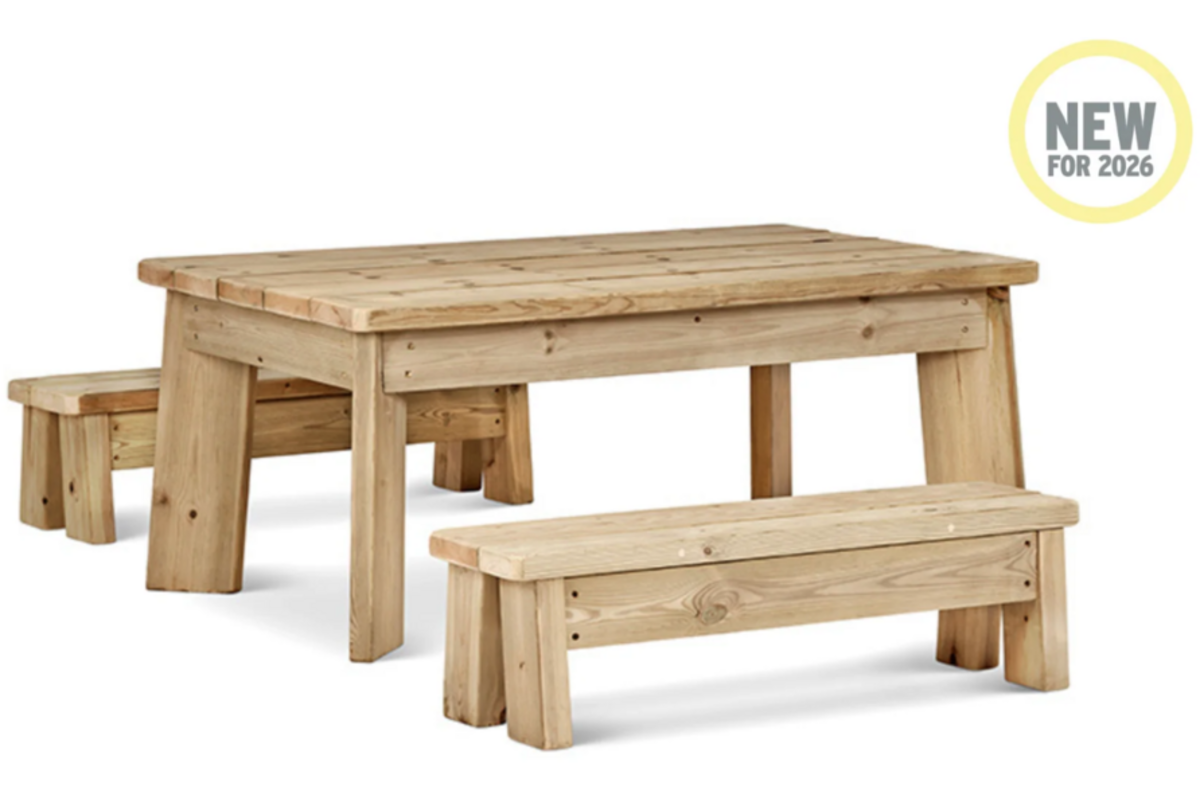 Buiten Tafel B120cm - Kleutertafel + 2 Lange Bank Set, DR169