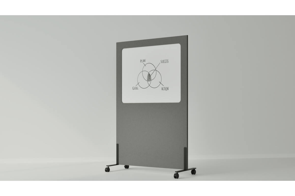 Akoestische whiteboard Silva, 200 x 120 cm, Donkergrijs, verrijdbaar