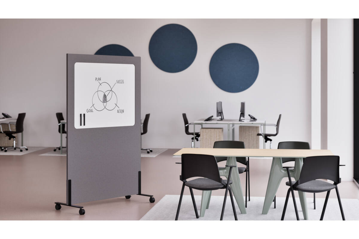 Akoestische whiteboard Silva, 200 x 120 cm, Donkergrijs, verrijdbaar
