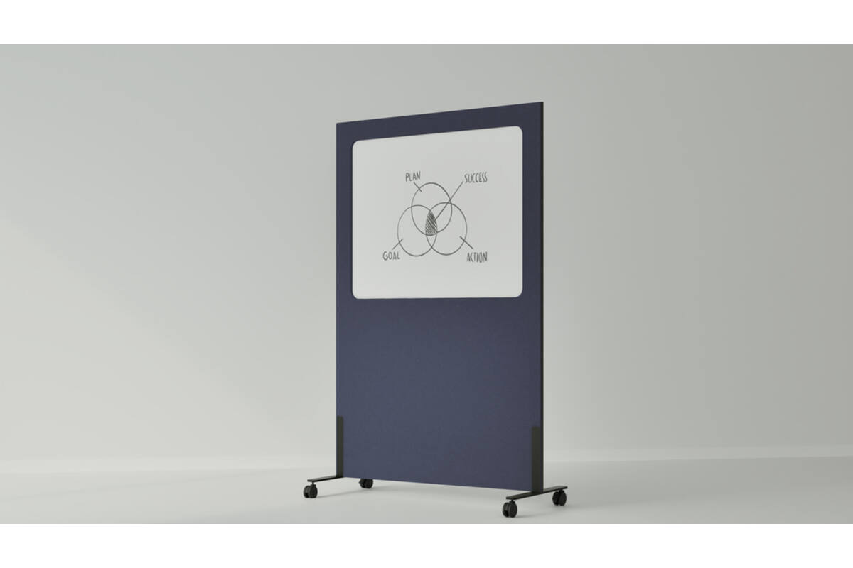 Akoestische whiteboard Silva, 200 x 120 cm, Blauw, verrijdbaar