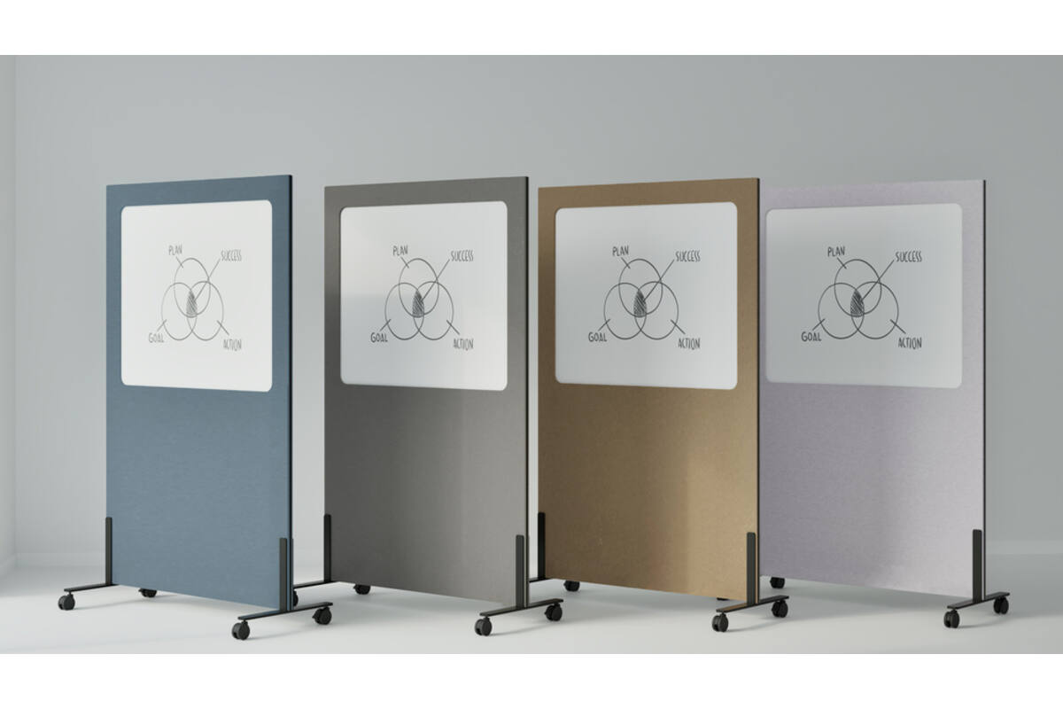 Akoestische whiteboard Silva, 200 x 120 cm, Blauw, verrijdbaar