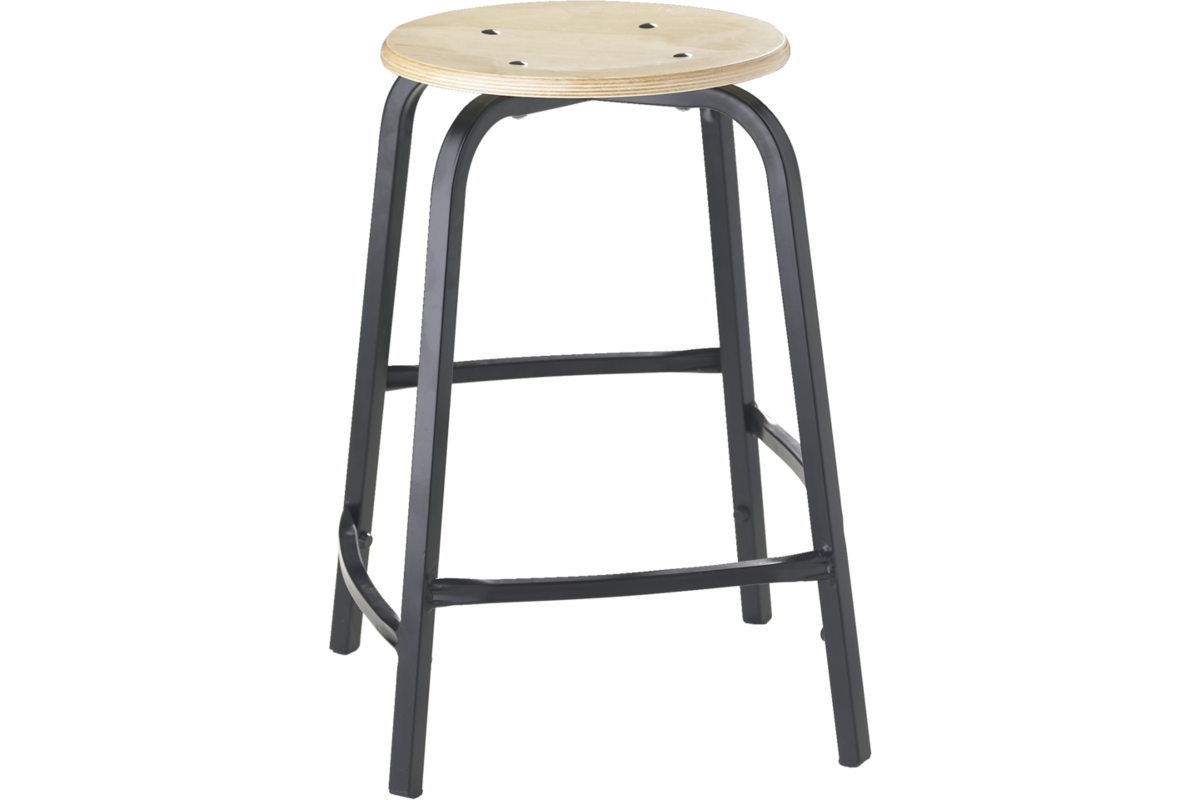 Taboeret 50H verspr. steunen frame zwart, zitting hout