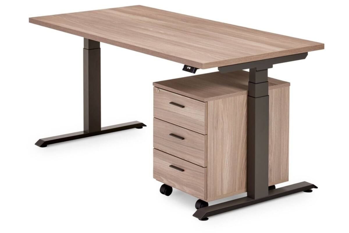 Bureau Flex 3+, Oak medium, onderstel Shadow grey, 160x80 cm