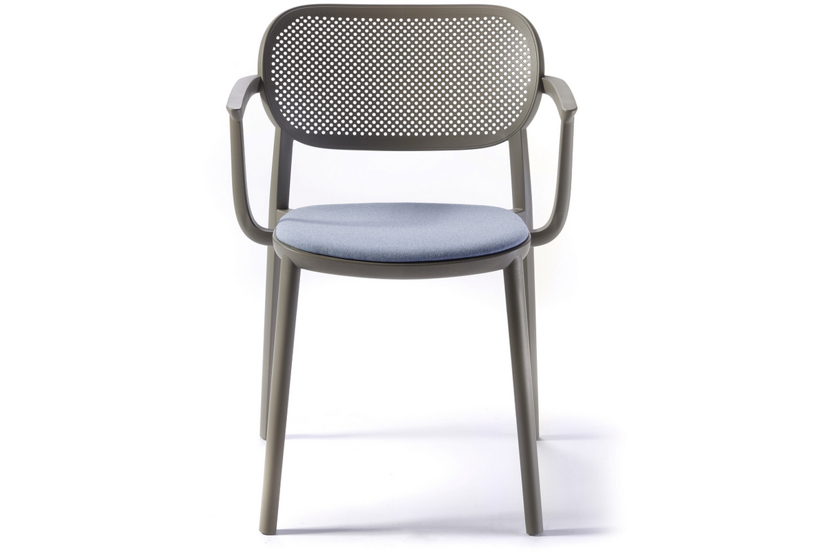 Stoel Nuta met kussen en armleggers, Mineral grey, set van 4 stoelen