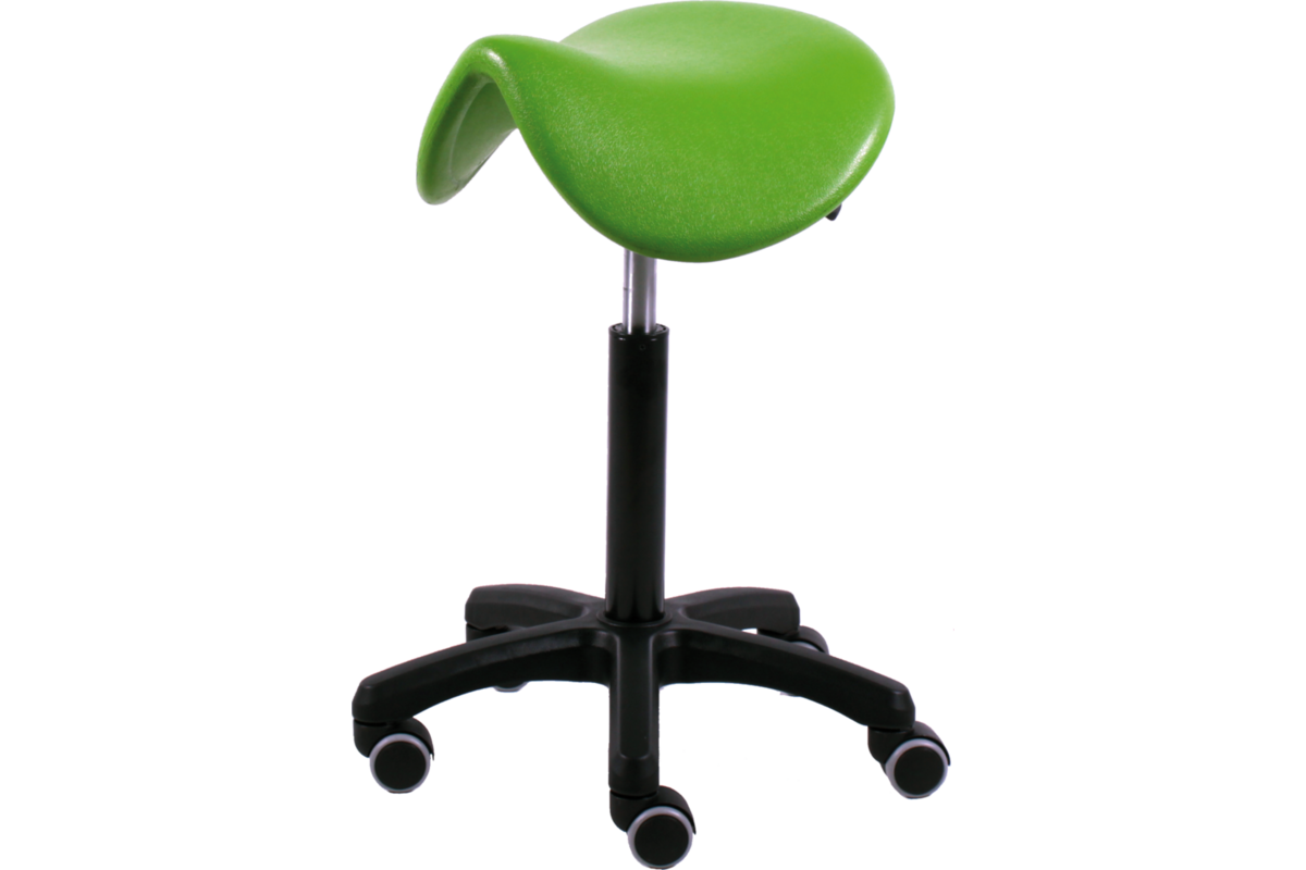 Zadelstoel neig- en verstelbaar van 52 t/m 67 cm, PUR groen, voet zwart