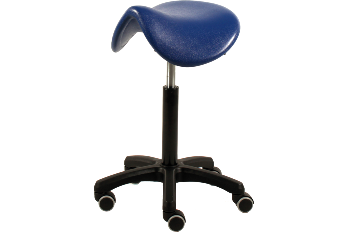Zadelstoel neig- en verstelbaar van 52 t/m 67 cm, PUR blauw, voet zwart
