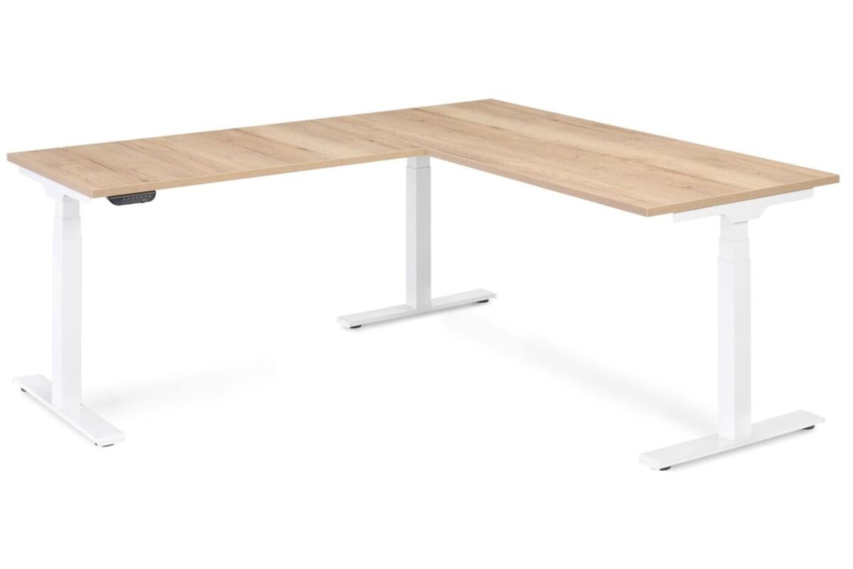 S-Line hoekopstelling, wit frame, blad Oak medium, 120x80/70x100 cm