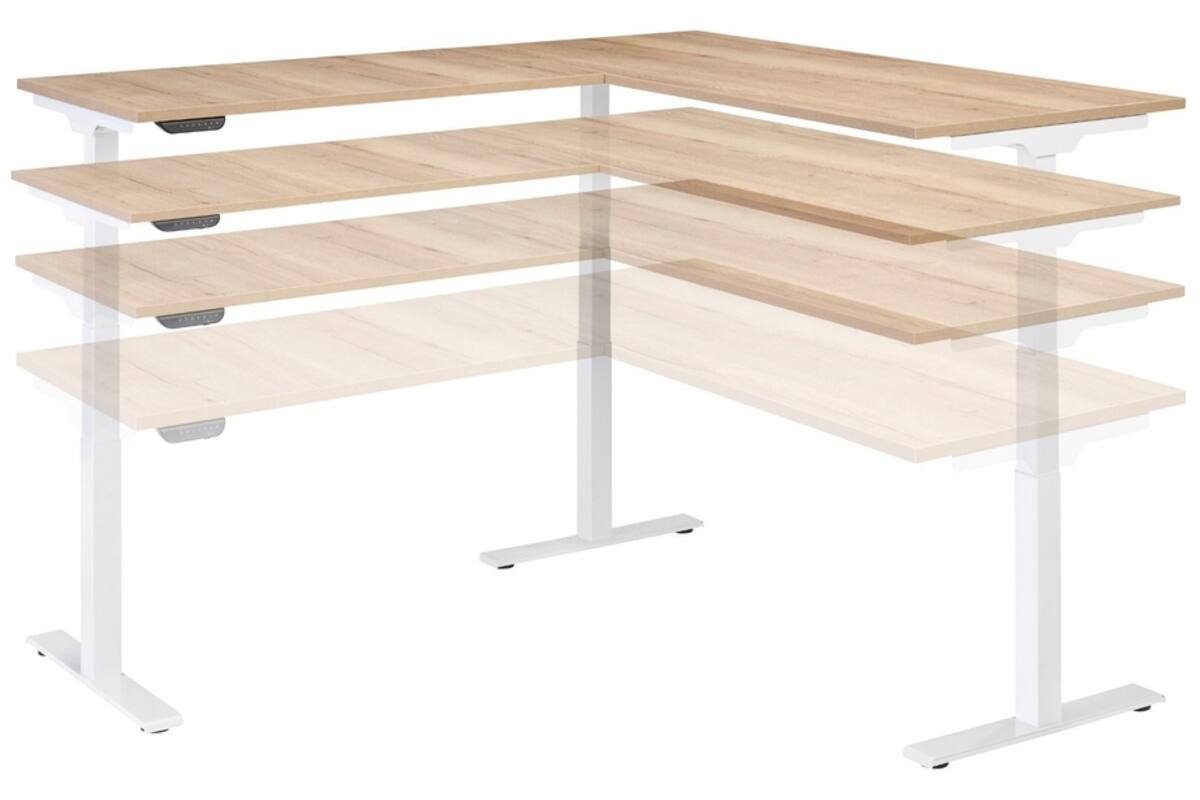 S-Line hoekopstelling, wit frame, blad Oak medium, 120x80/70x100 cm