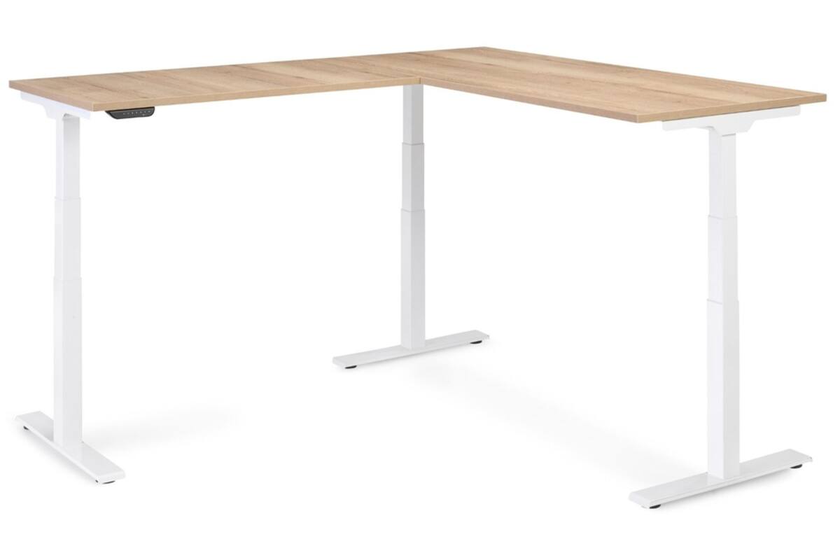 S-Line hoekopstelling, wit frame, blad Oak medium, 120x80/70x100 cm