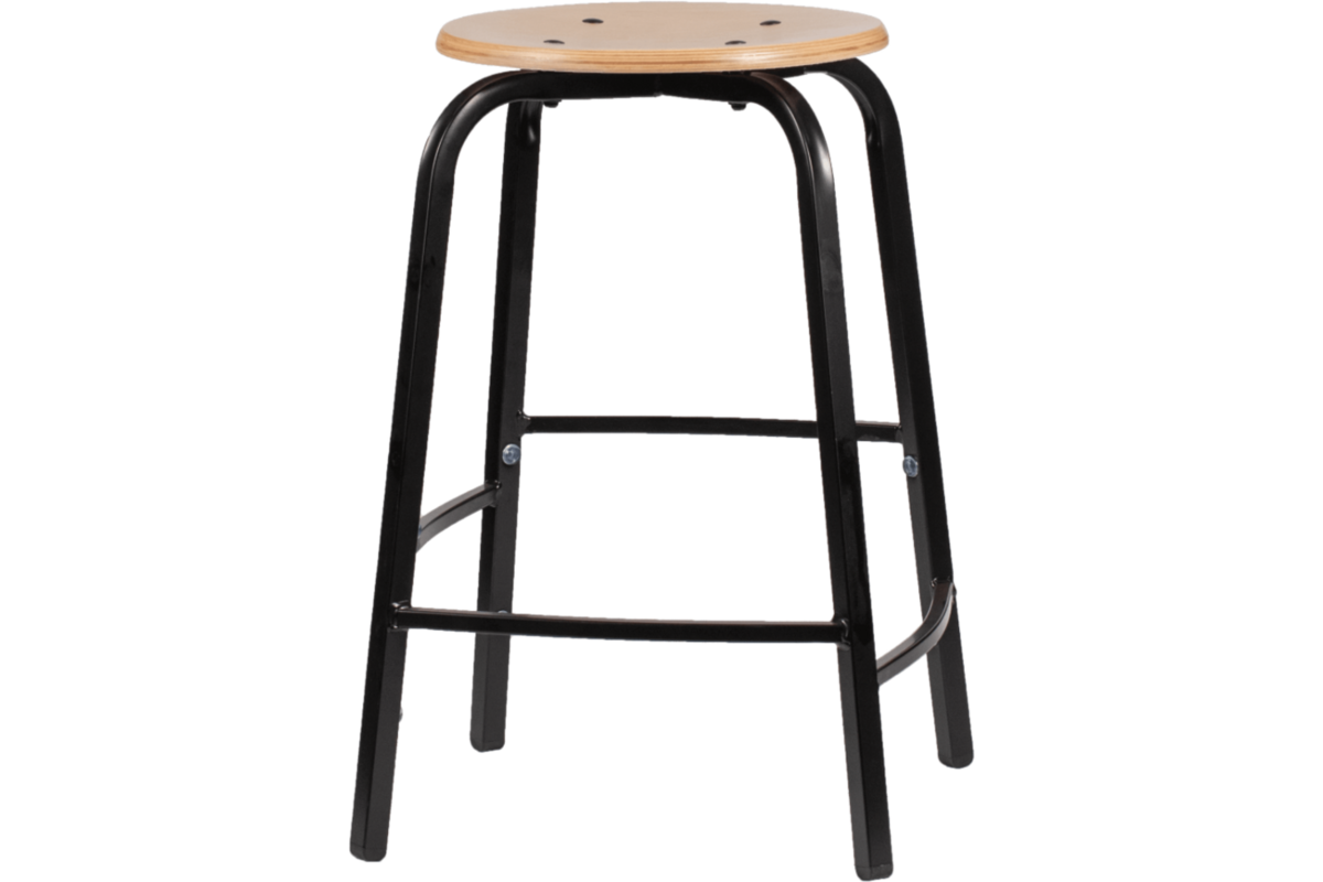 Taboeret zithoogte 46, frame zwart, zitting hout