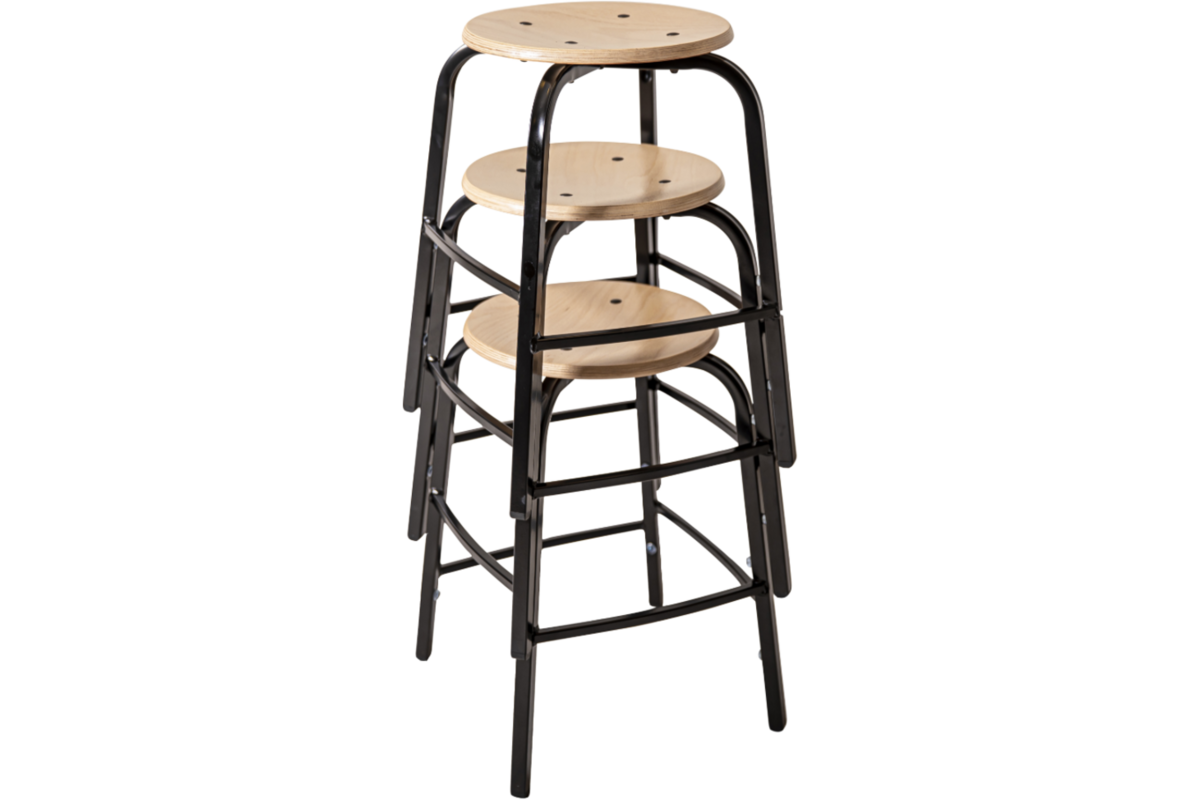 Taboeret zithoogte 55, frame zwart, zitting hout