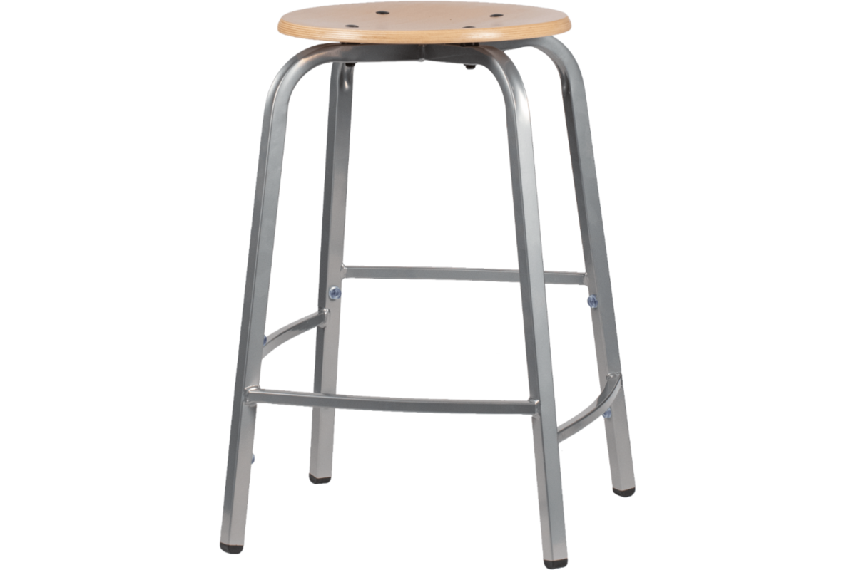 Taboeret zithoogte 55, frame aluminium, zitting hout