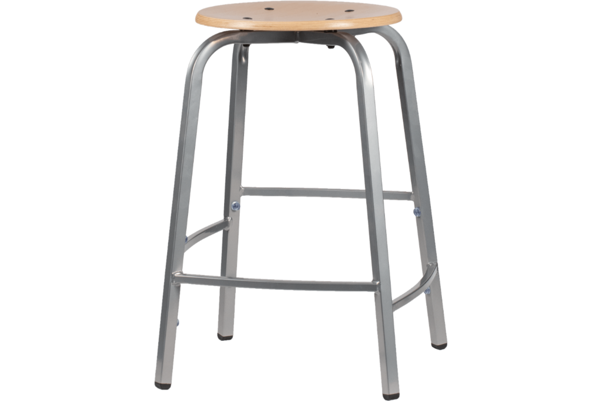 Taboeret zithoogte 60, frame aluminium, zitting hout