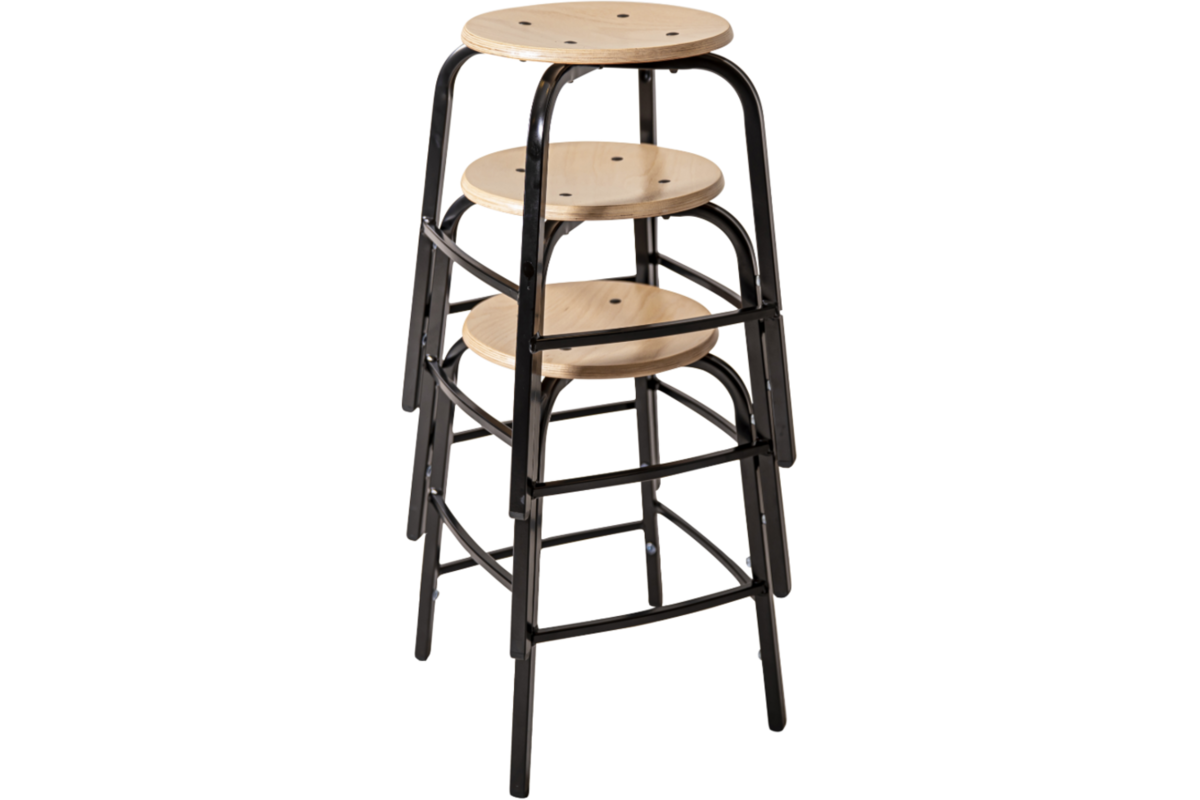 Taboeret zithoogte 65, frame zwart, zitting hout