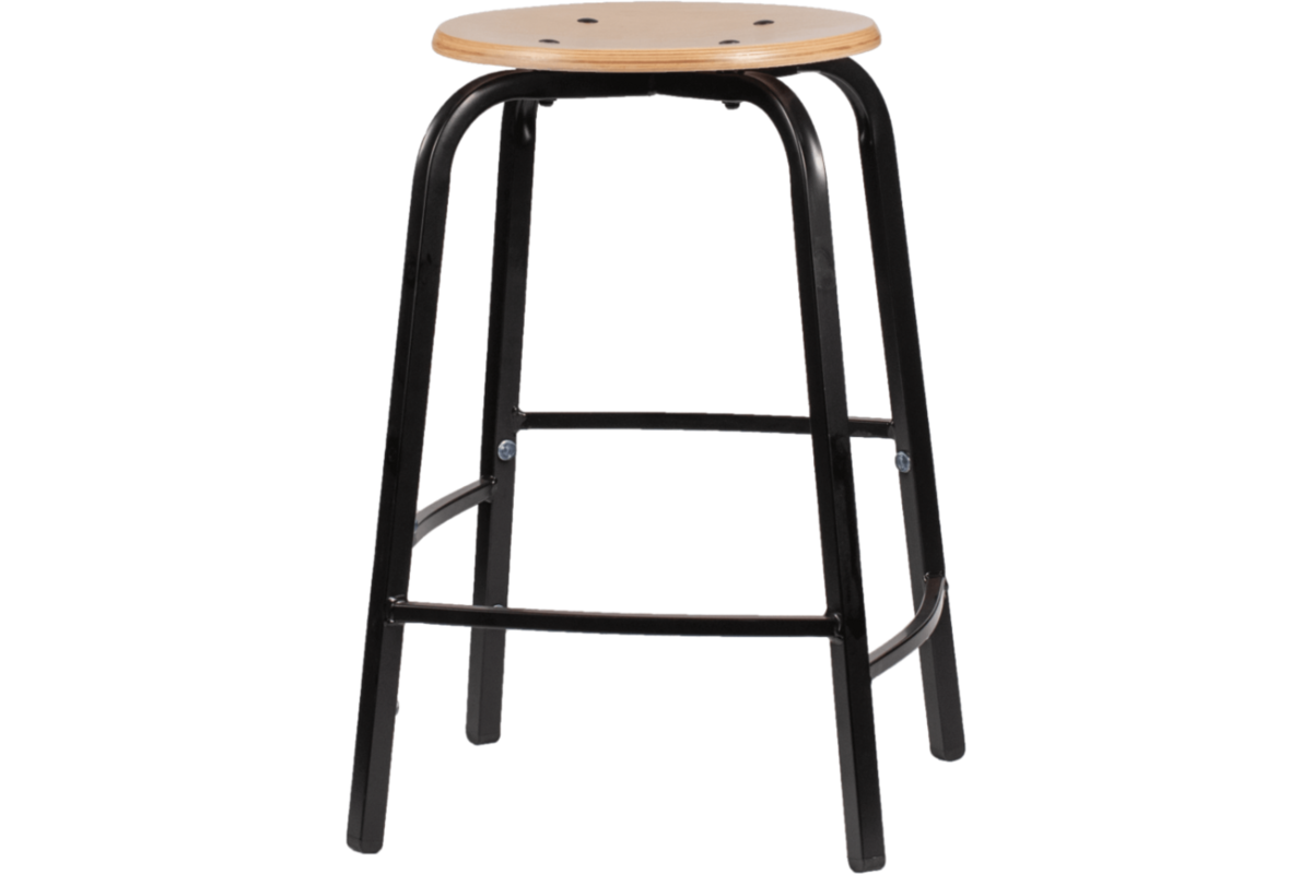 Taboeret zithoogte 65, frame zwart, zitting hout
