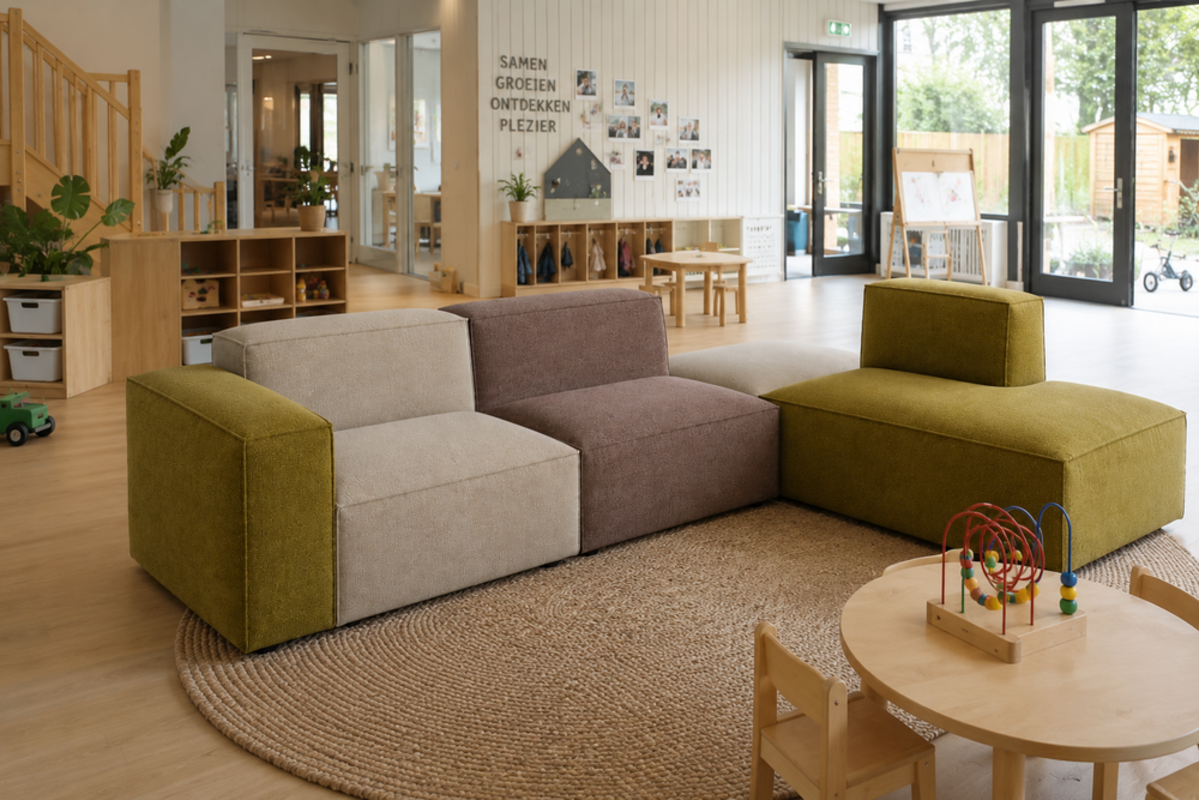 Zitelement Harley | Chaise, Stofgroep Harlow Reishi, zwarte doppootjes