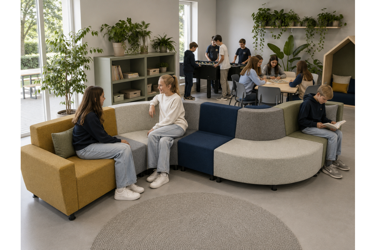 Zitelement Daan, binnenhoek, korte rug, diameter 160 cm, stof Adore