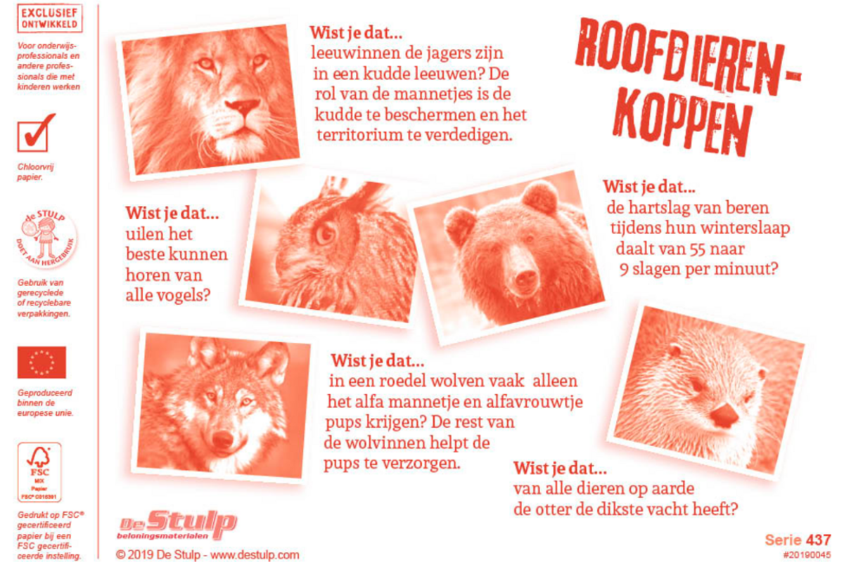 Beloningsstickers 437 roofdieren, 40 motieven, 800 stuks