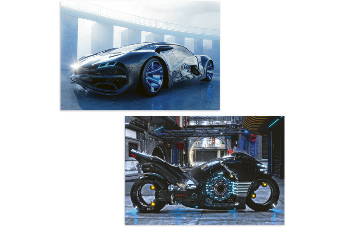 Miniposters 1060 futuristische voertuigen , 2 motieven, 20 stuks