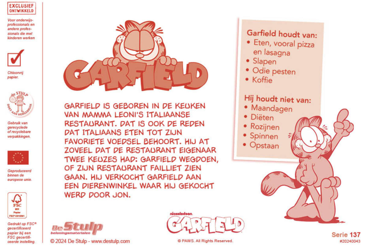 Beloningsstickers Garfield 137 35 motieven, 700 stickers