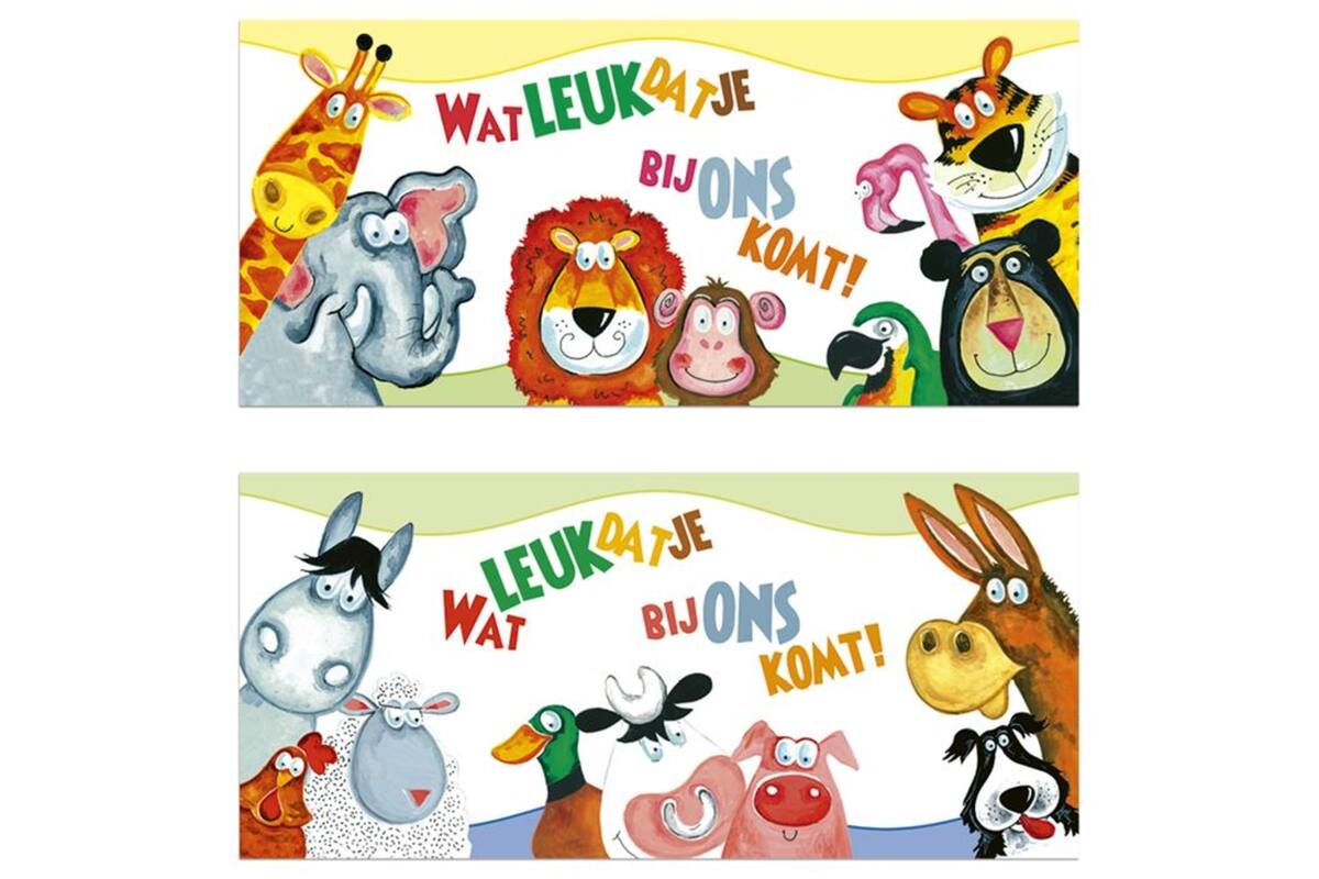 Oproepkaarten vrolijke dieren 5201 2 motieven, 25 stuks