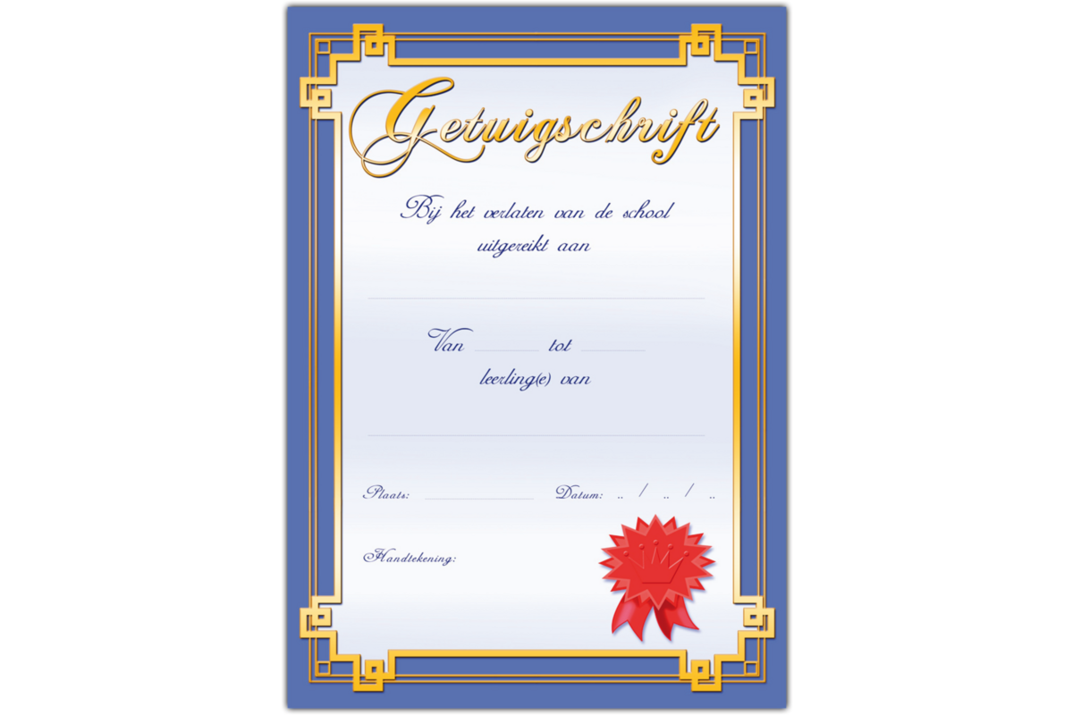 Getuigschrift Blauw kader 1 motief, 10 stuks