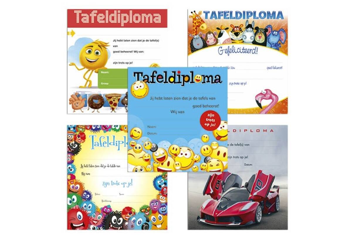 Tafeldiploma's snelbestelpak 2390 5 motieven, 50 stuks