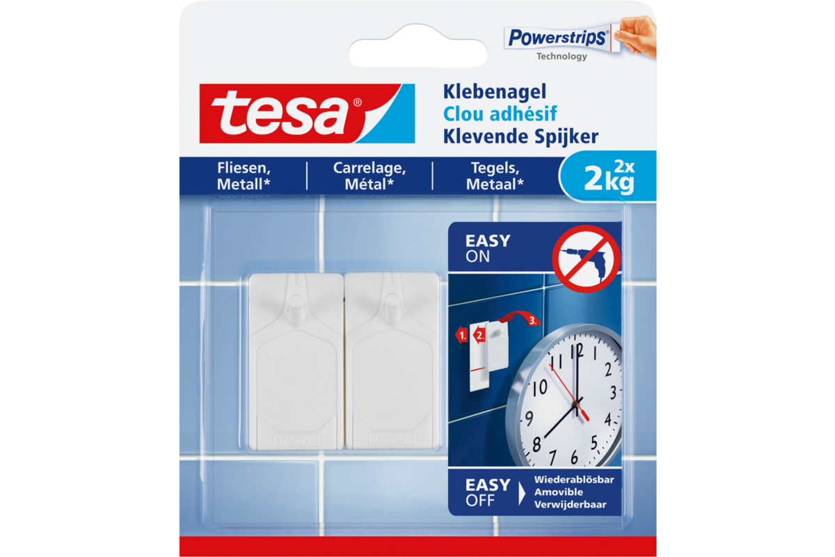 Klevende spijker Tesa powerstrips max 2 kg, 2 stuks