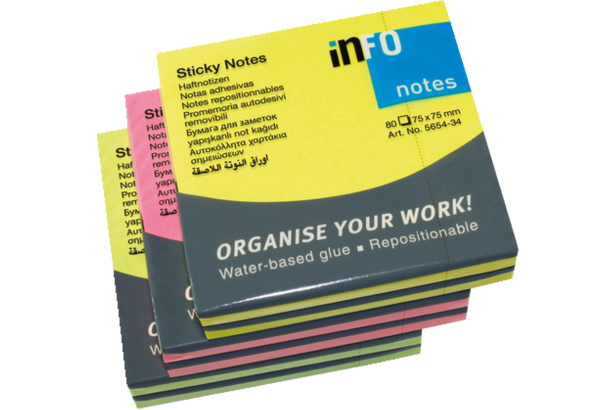 Memoblaadjes 75 x 75 mm briljant, 6 blok a 80 vel
