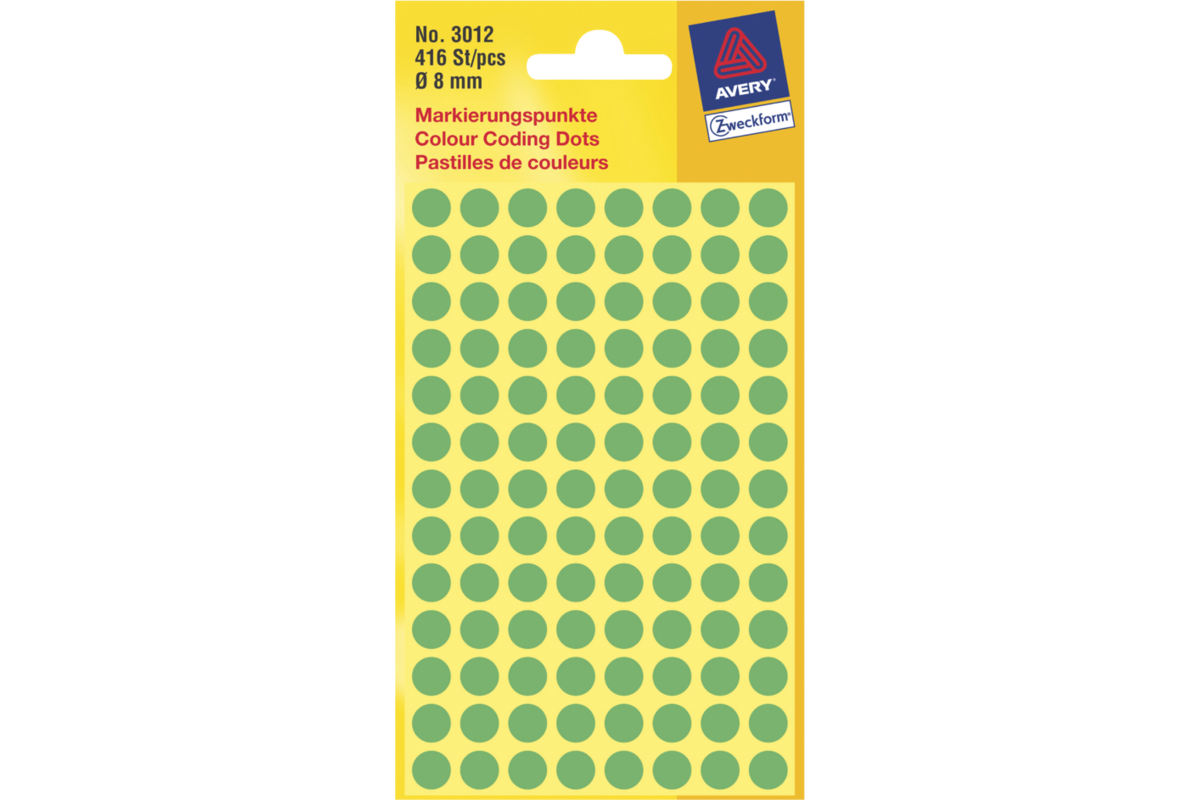 Etiketten rond groen 8mm, 416 stuks