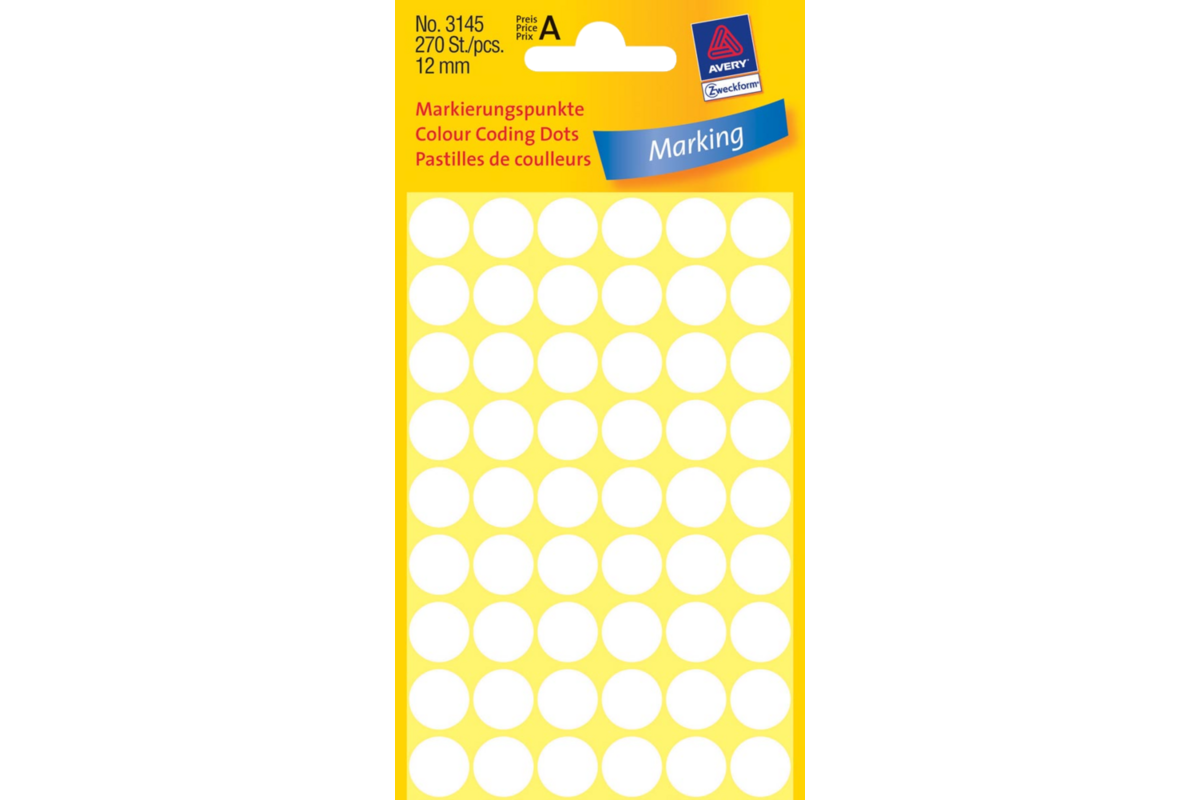 Etiketten rond wit 12mm, 270 stuks
