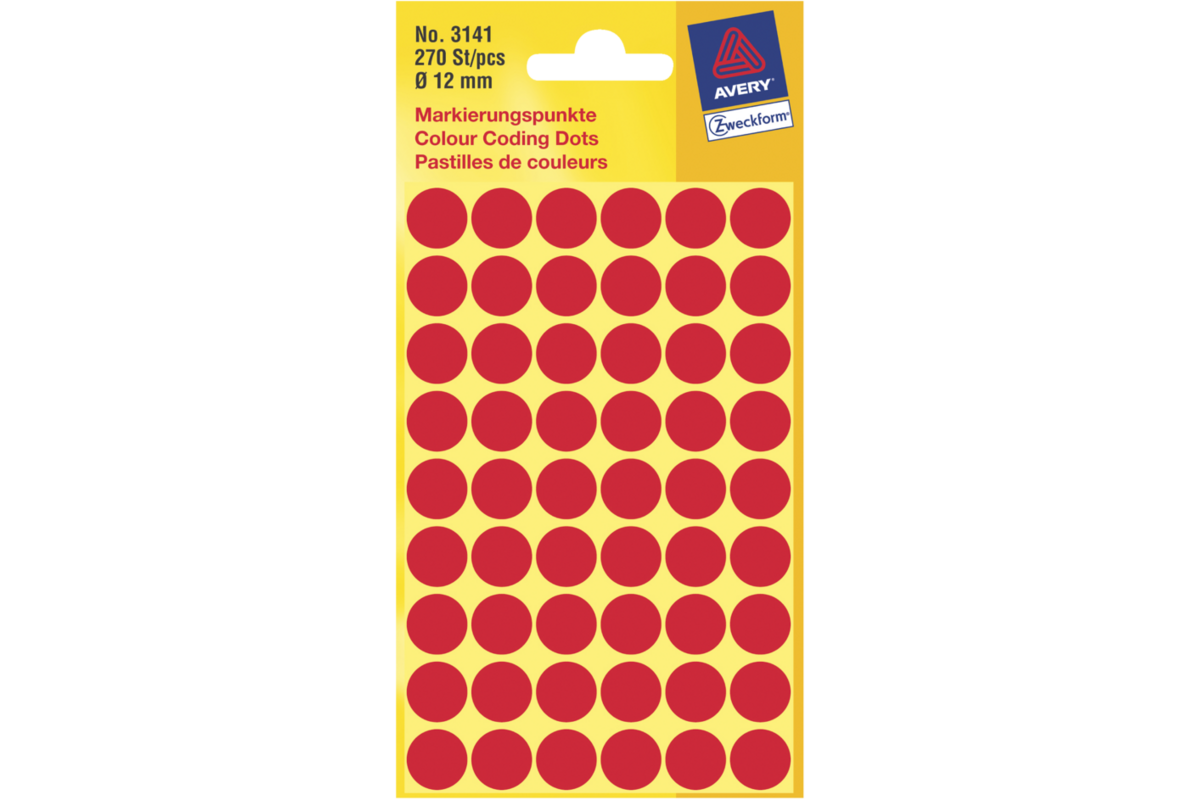 Etiketten rond rood 12mm, 270 stuks