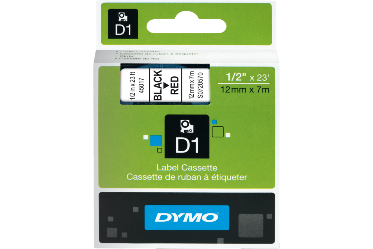 Lettertape Dymo 12 mm D1 rood/zwart