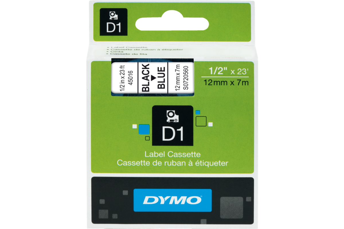 Lettertape Dymo 12 mm D1 blauw/zwart
