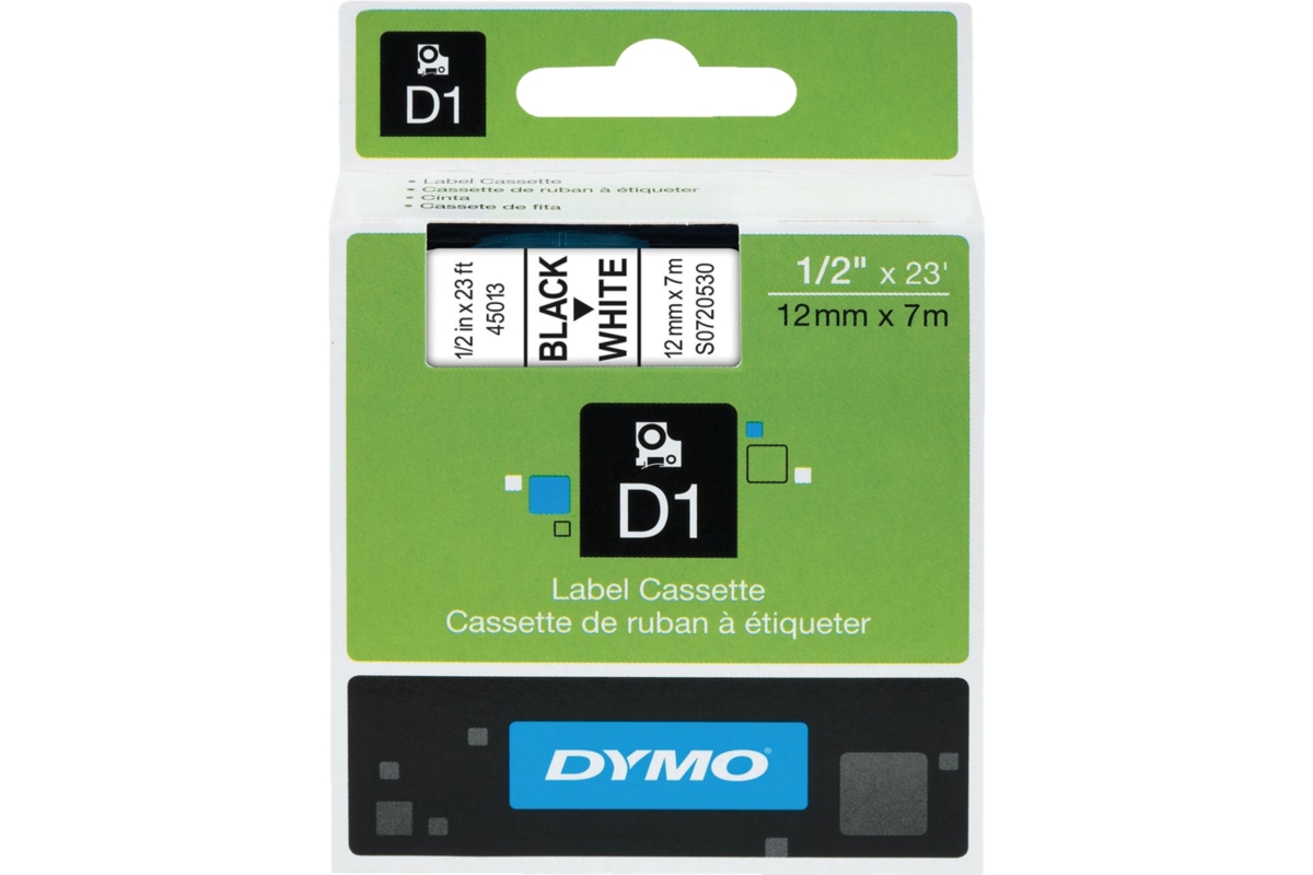Lettertape Dymo 12 mm D1 wit/zwart