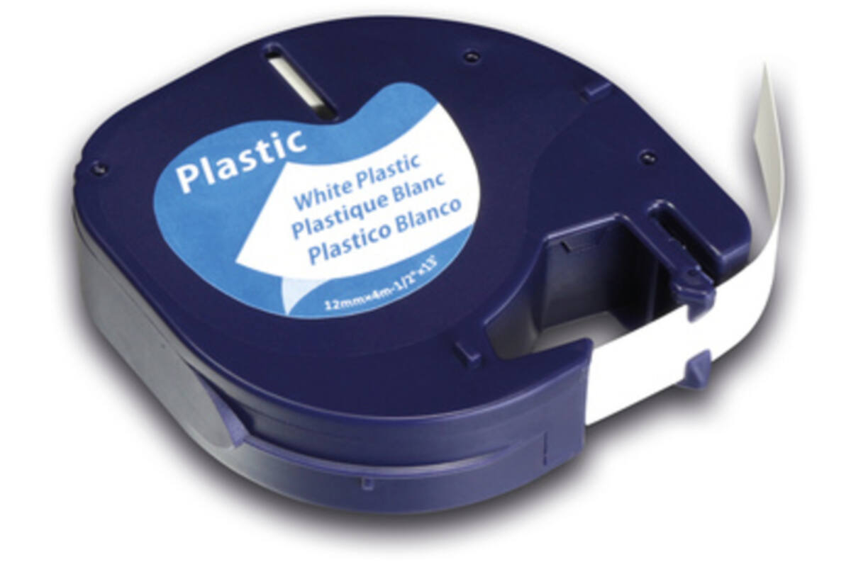 Lettertape 12mm x 4m wit plastic (compatible met  Dymo LetraTag)