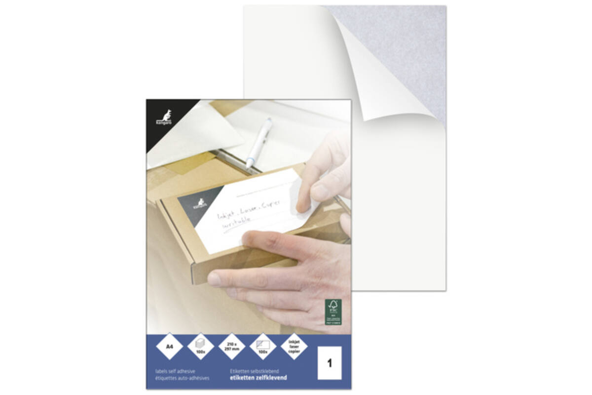 Etiketten 210x297mm 1 etiket per A4 vel, 100 stuks